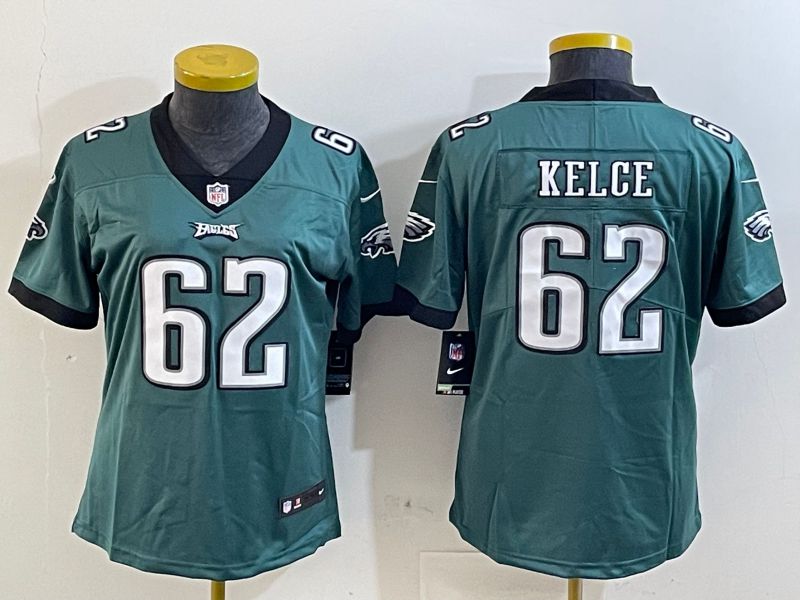 Youth Philadelphia Eagles #62 Kelce Green 2025 Nike Vapor Limited NFL Jersey style 1